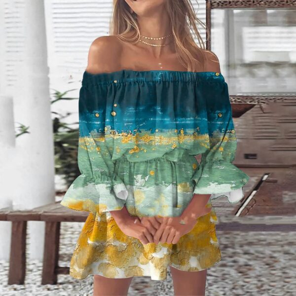 Off-shoulder Pleated Skirt Printing - Image 7