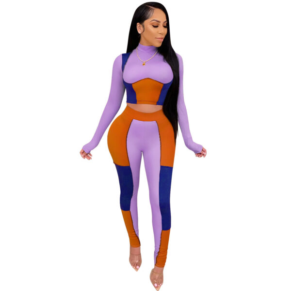 Two Piece Set Color Patchwork Outfits - Image 2