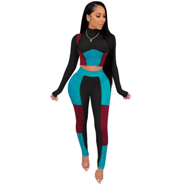 Two Piece Set Color Patchwork Outfits - Image 3