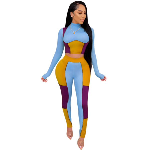 Two Piece Set Color Patchwork Outfits - Image 4