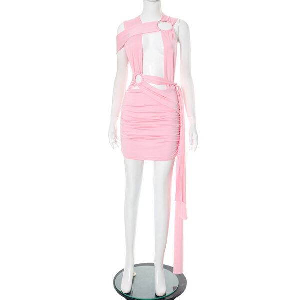 Hollow Cross Strap Ribbon Hip Skirt Dress - Image 6