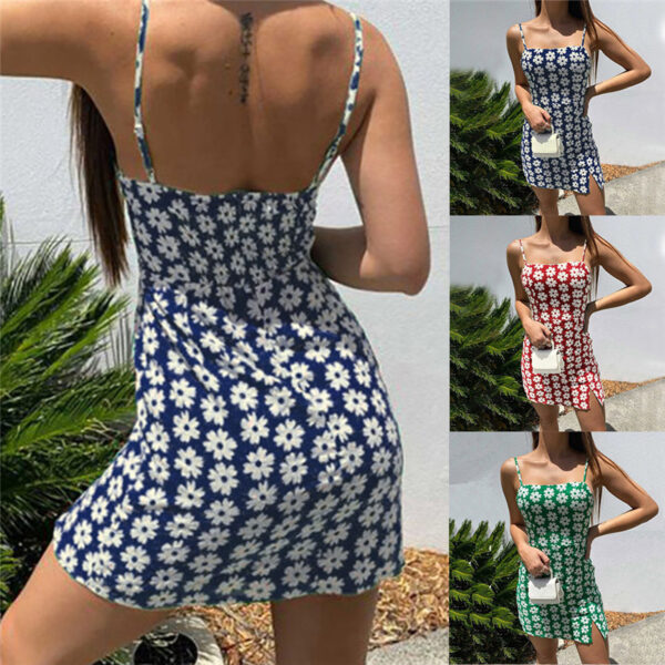 Beach Mini Skirt Printed Backless Sling Slim Fit Dress - Image 2