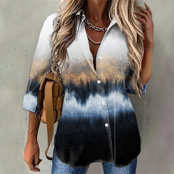 Spring NEW Long Sleeve Lapel Print Women's Shirt - Image 6
