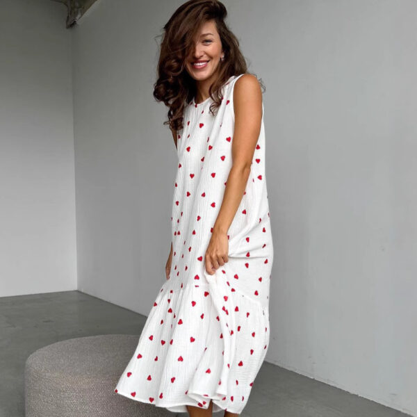 Heart Printing Cotton Sling Loose Long Dress - Image 4