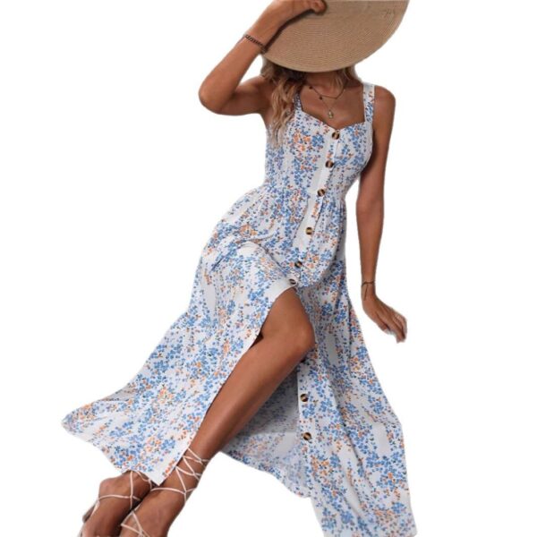 Women's Floral Dress Women's Summer Outerwear A- Line Skirt Dress - Image 4