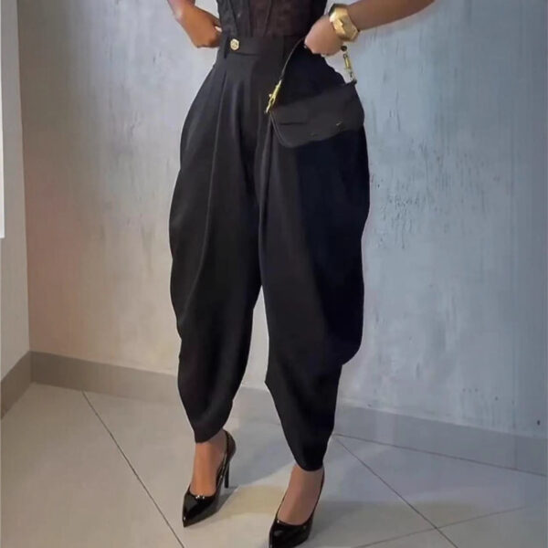 High Waist Loose Drooping Pleated Irregular Tapered Casual Pants Trousers - Image 4