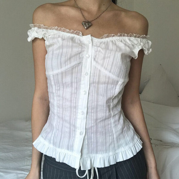 T-shirt Stitching Breasted Waist Slimming Hot Girl Temperament Top Women's Clothing - Image 6