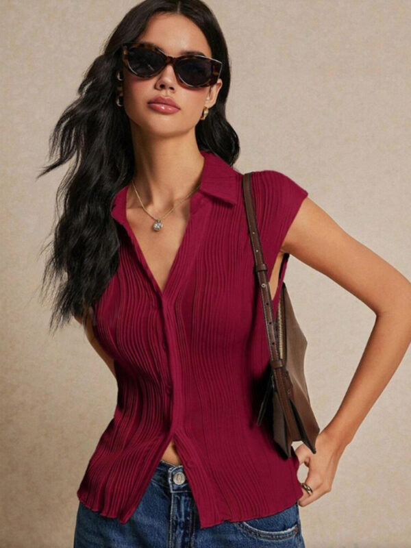 Simple Slim Vest V-neck Sleeveless Button Sweater - Image 8