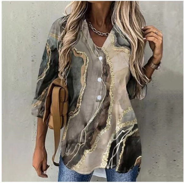 Spring NEW Long Sleeve Lapel Print Women's Shirt - Image 7
