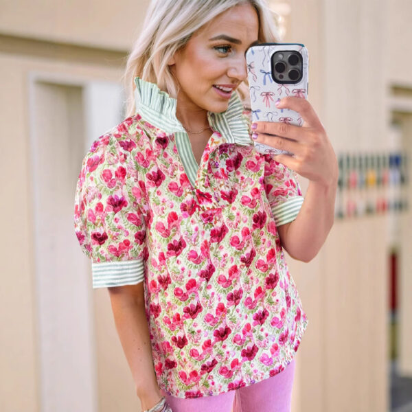 Printed Casual Loose Breathable Short Sleeve Shirt SpringSummer New V-neck - Image 2