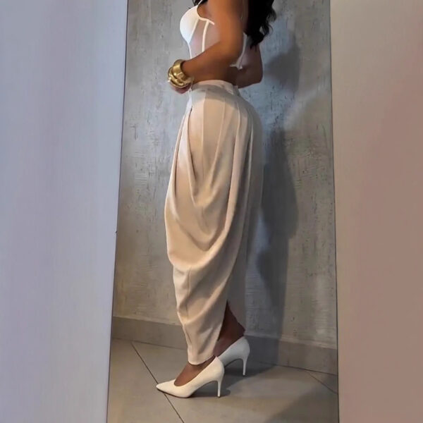 High Waist Loose Drooping Pleated Irregular Tapered Casual Pants Trousers - Image 3