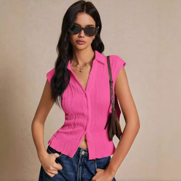 Simple Slim Vest V-neck Sleeveless Button Sweater