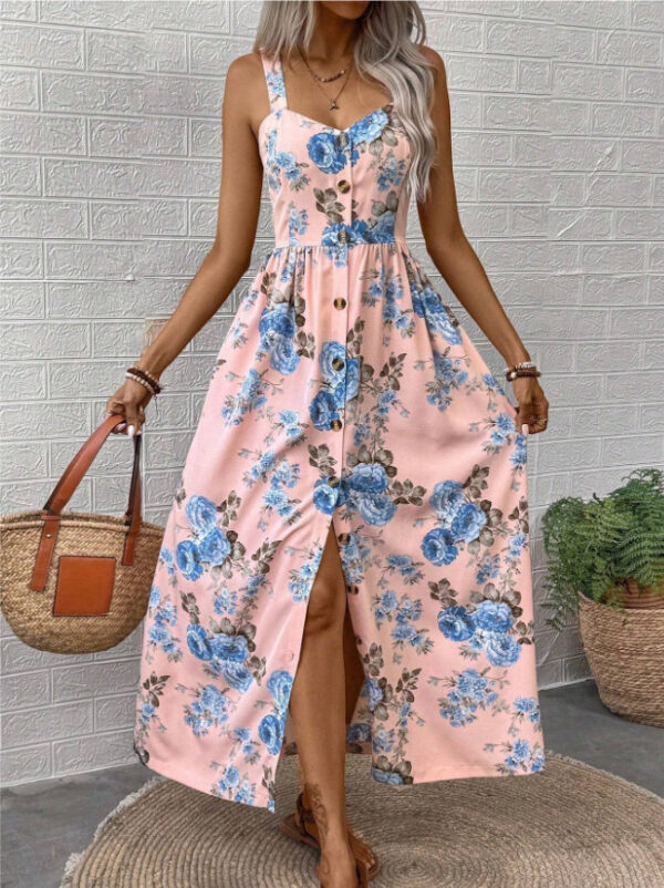 Women's Floral Dress Women's Summer Outerwear A- Line Skirt Dress - Image 6