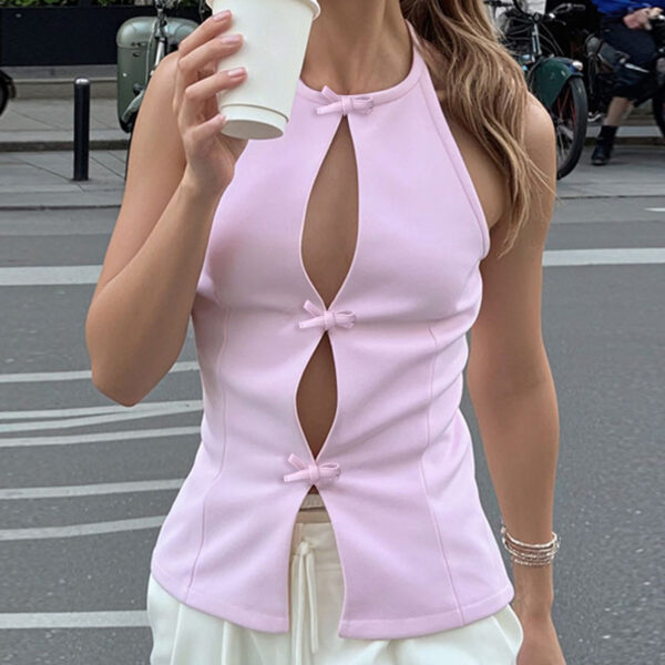Sexy Hollow-out Cardigan Lace-up Top Vest - Image 2