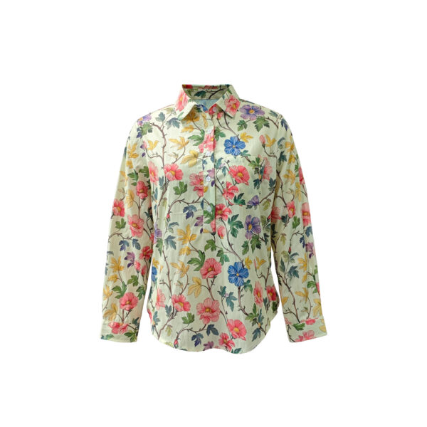 New Casual Printed Floral Button Polo Collar Top Shirt For Women - Image 5