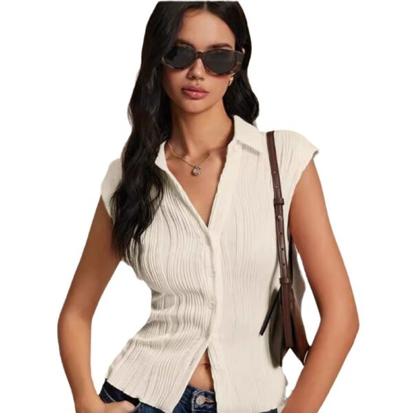 Simple Slim Vest V-neck Sleeveless Button Sweater - Image 5