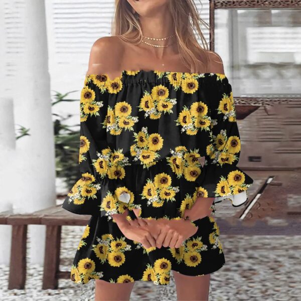 Off-shoulder Pleated Skirt Printing - Image 10
