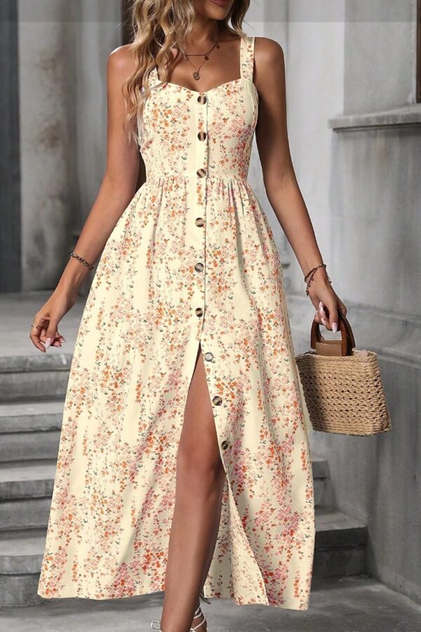 Women's Floral Dress Women's Summer Outerwear A- Line Skirt Dress - Image 7