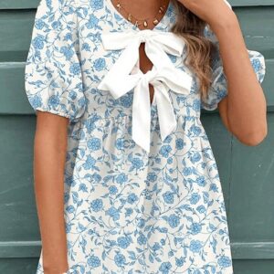 Female Leisure Summer Floral Print Bow Dress