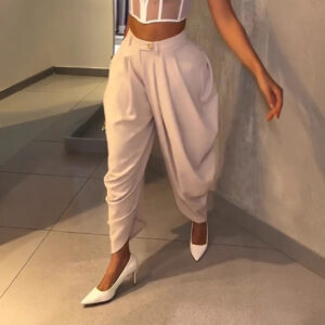 High Waist Loose Drooping Pleated Irregular Tapered Casual Pants Trousers