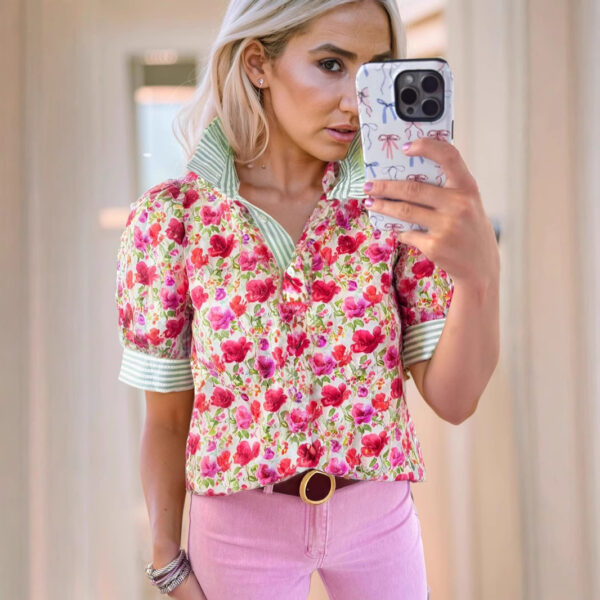 Printed Casual Loose Breathable Short Sleeve Shirt SpringSummer New V-neck - Image 3