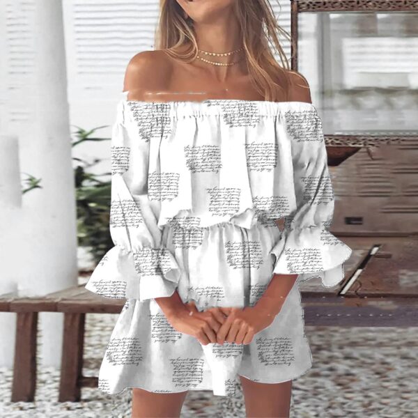 Off-shoulder Pleated Skirt Printing - Image 2