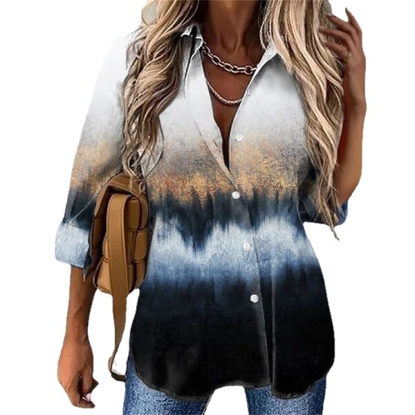 Spring NEW Long Sleeve Lapel Print Women's Shirt - Image 5