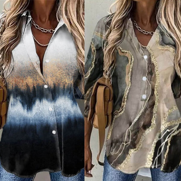 Spring NEW Long Sleeve Lapel Print Women's Shirt - Image 2