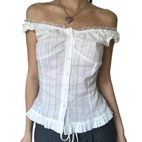 T-shirt Stitching Breasted Waist Slimming Hot Girl Temperament Top Women's Clothing - Image 5