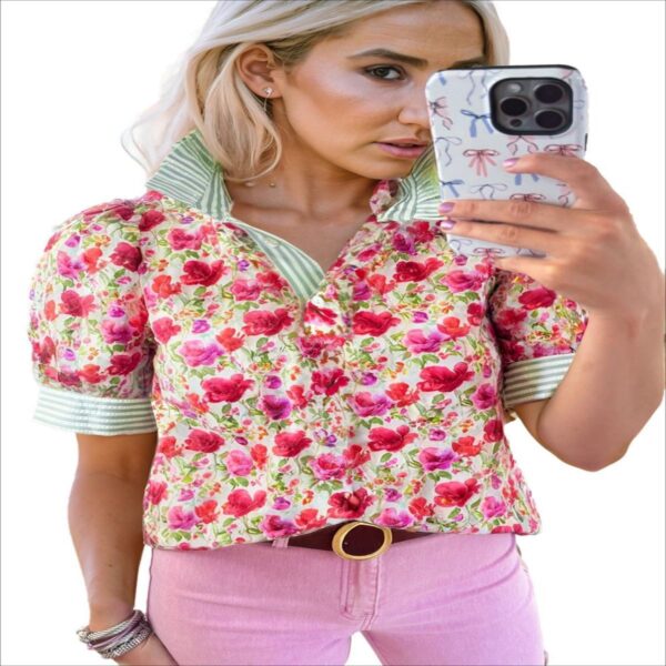 Printed Casual Loose Breathable Short Sleeve Shirt SpringSummer New V-neck - Image 6