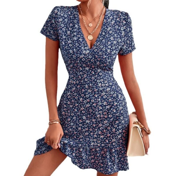 Fashion V-neck Loose Casual Holiday Floral Print Dress Women - Image 5