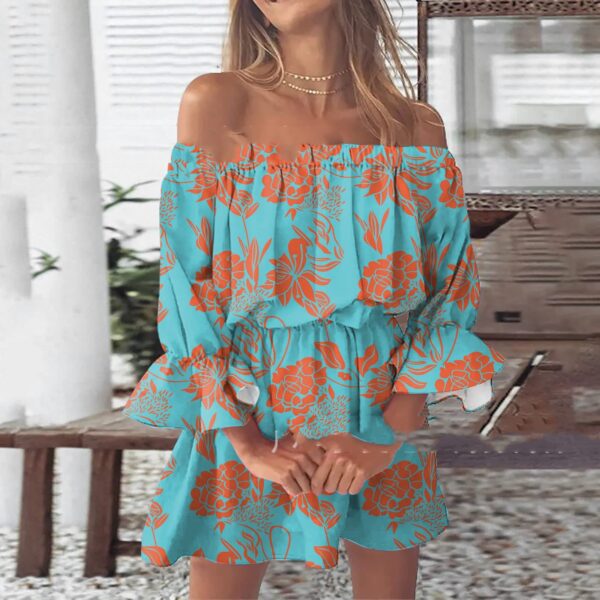 Off-shoulder Pleated Skirt Printing - Image 9