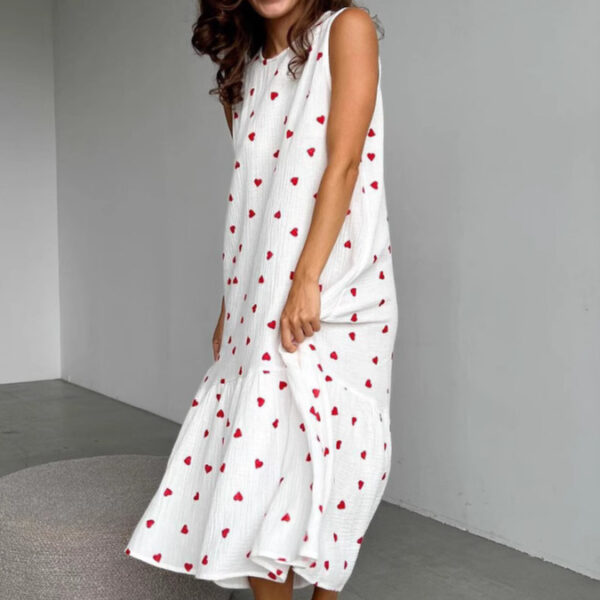 Heart Printing Cotton Sling Loose Long Dress - Image 2