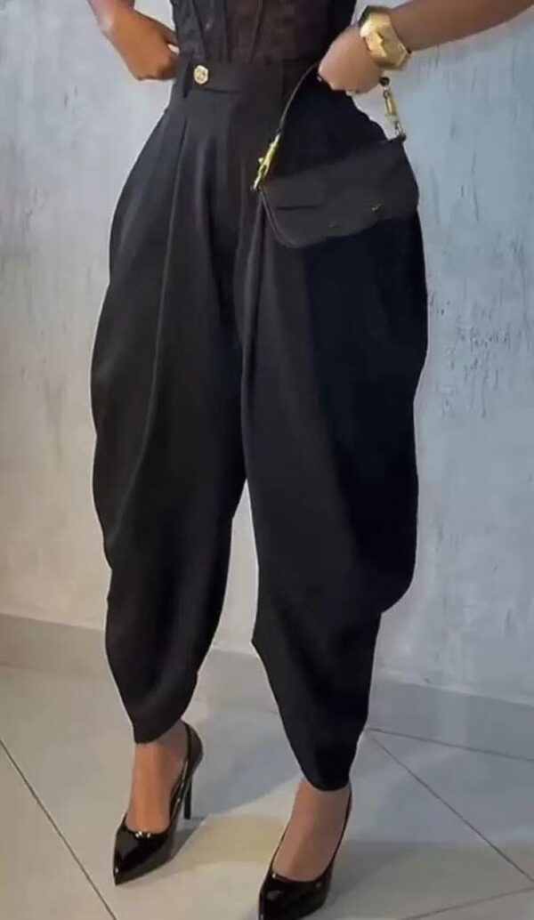High Waist Loose Drooping Pleated Irregular Tapered Casual Pants Trousers - Image 7