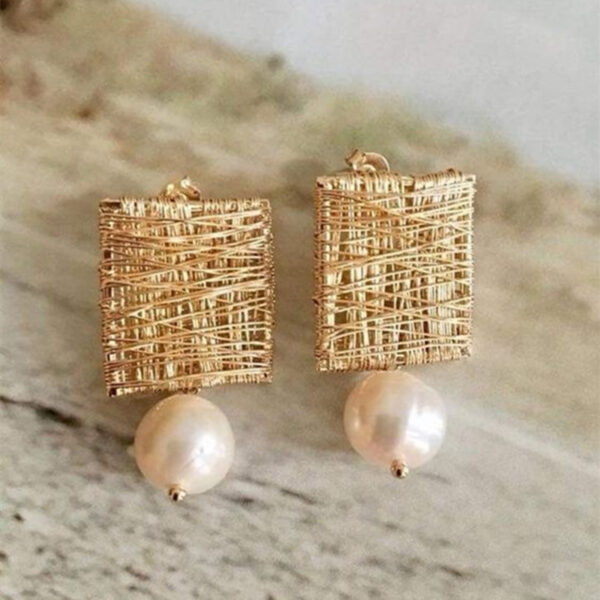 Creative Handmade Hollow Freshwater Pearl Pendant Earrings - Image 4
