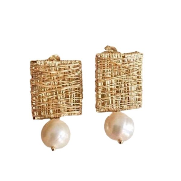 Creative Handmade Hollow Freshwater Pearl Pendant Earrings - Image 5