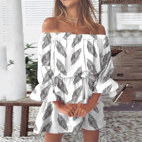 Off-shoulder Pleated Skirt Printing - Image 5