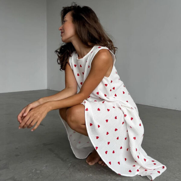 Heart Printing Cotton Sling Loose Long Dress - Image 3