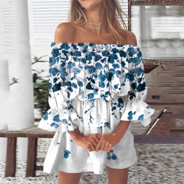 Off-shoulder Pleated Skirt Printing - Image 8