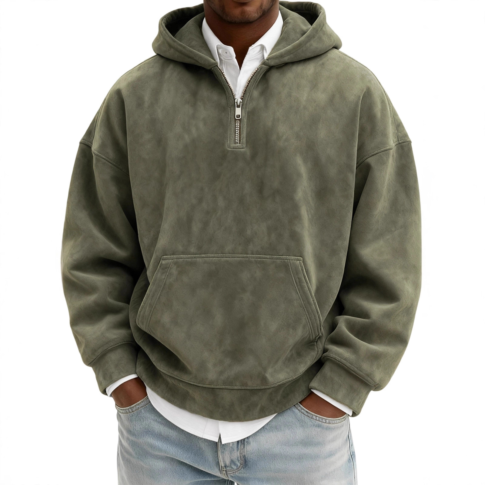 Hoodie Half Zipper Solid Color Loose Sweater - Image 3