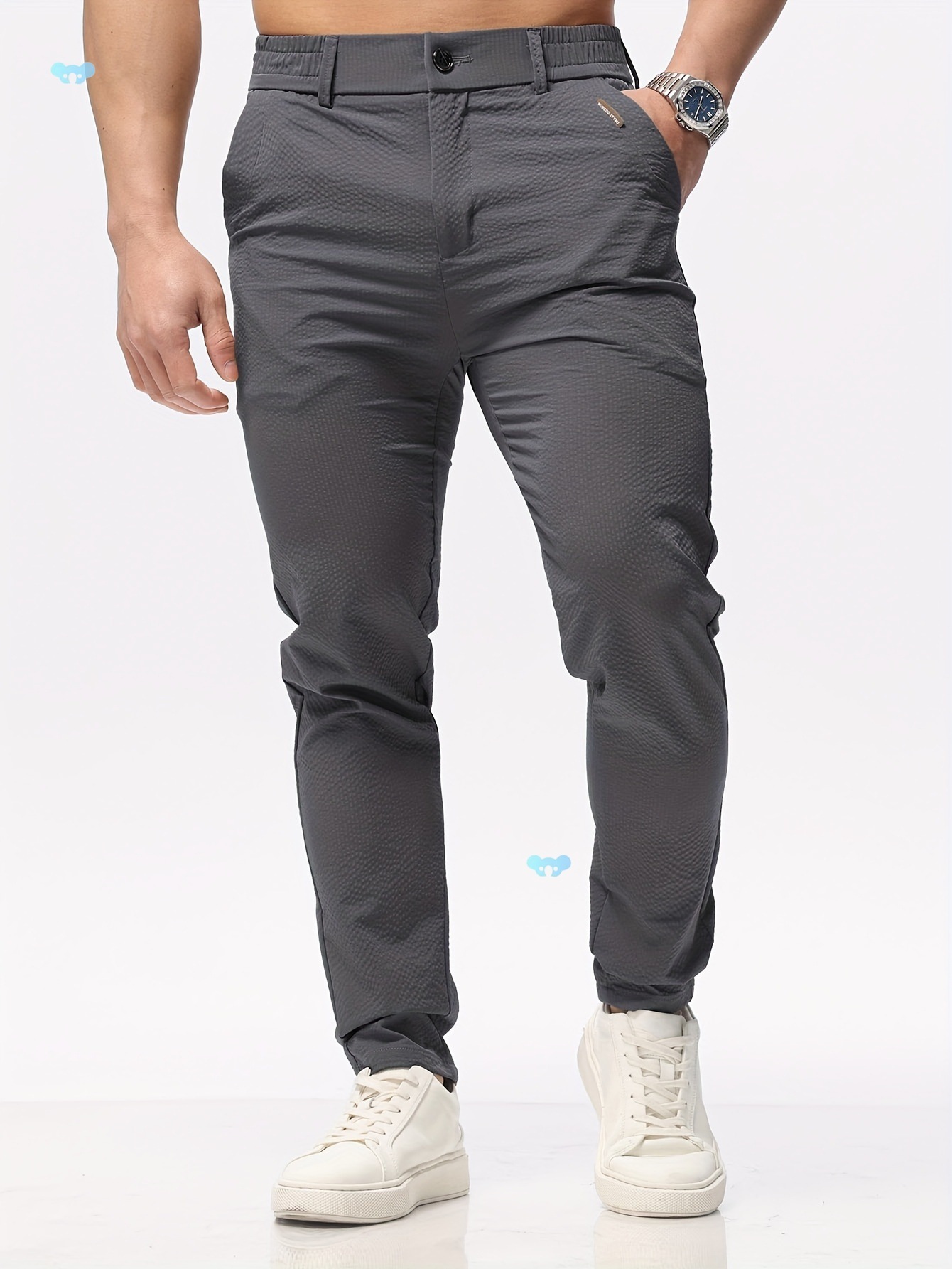 Men's Solid Classic Lightweight Slim Fit Pants Casual - Image 3