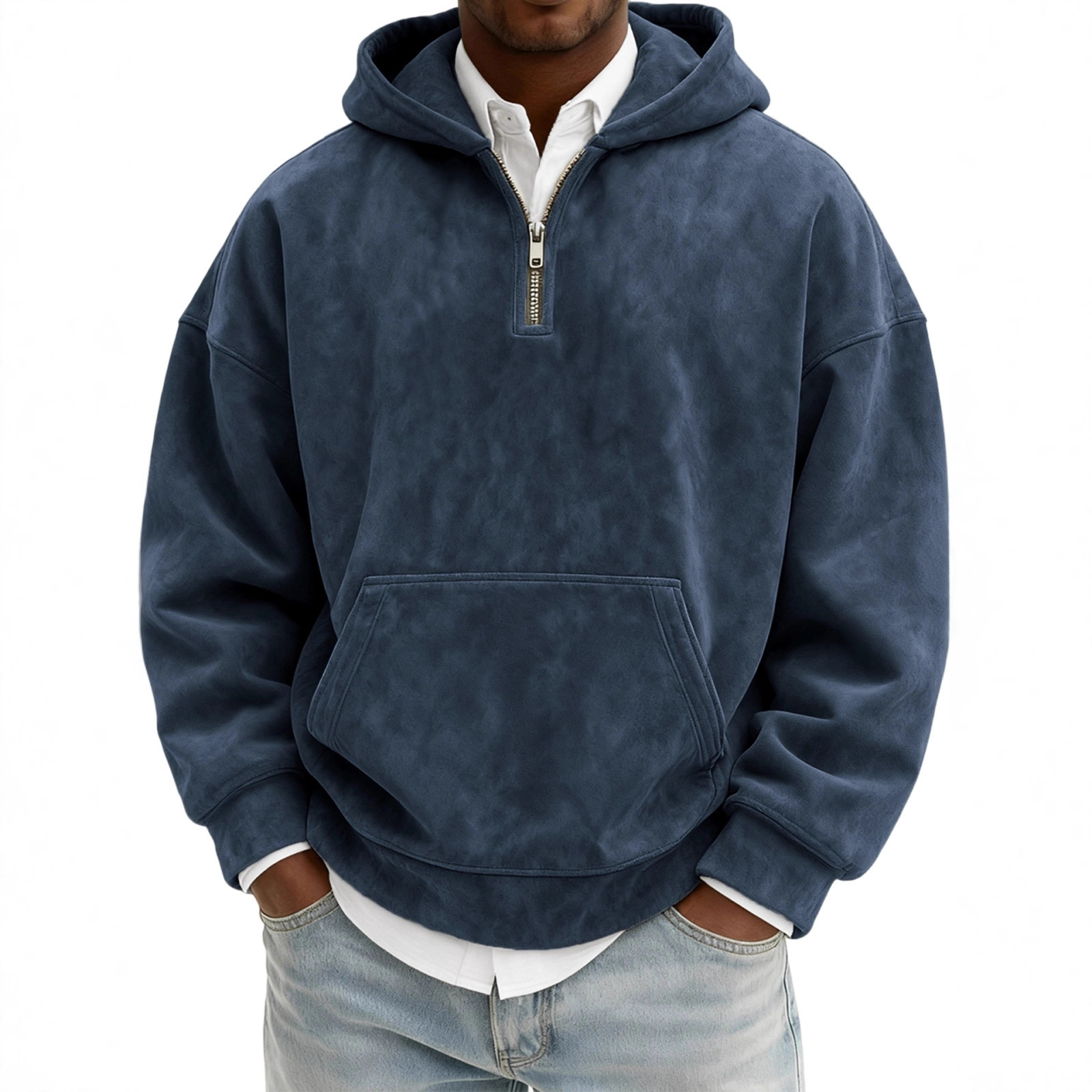 Hoodie Half Zipper Solid Color Loose Sweater - Image 8