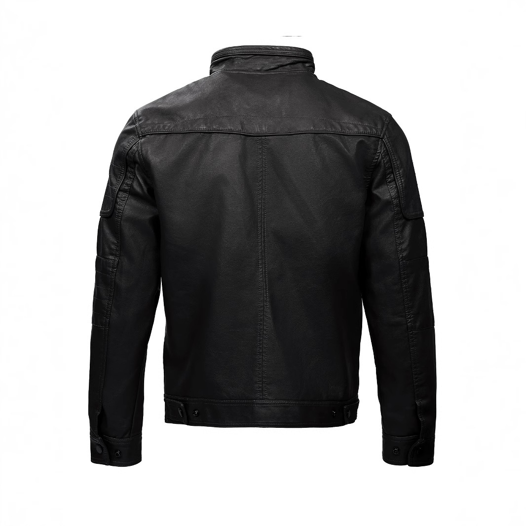 Men's PU Leather Coat Casual Stand Collar Motorcycle Jacket - Image 5