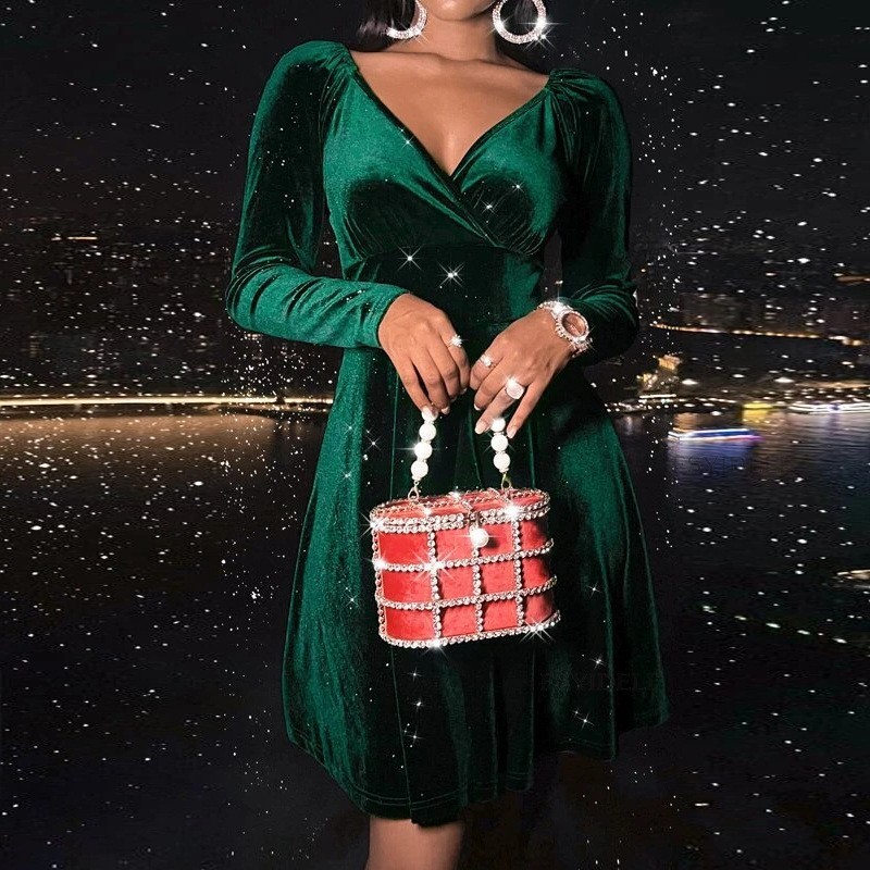 Autumn Festival Christmas Long Sleeve V-neck Dress - Image 5