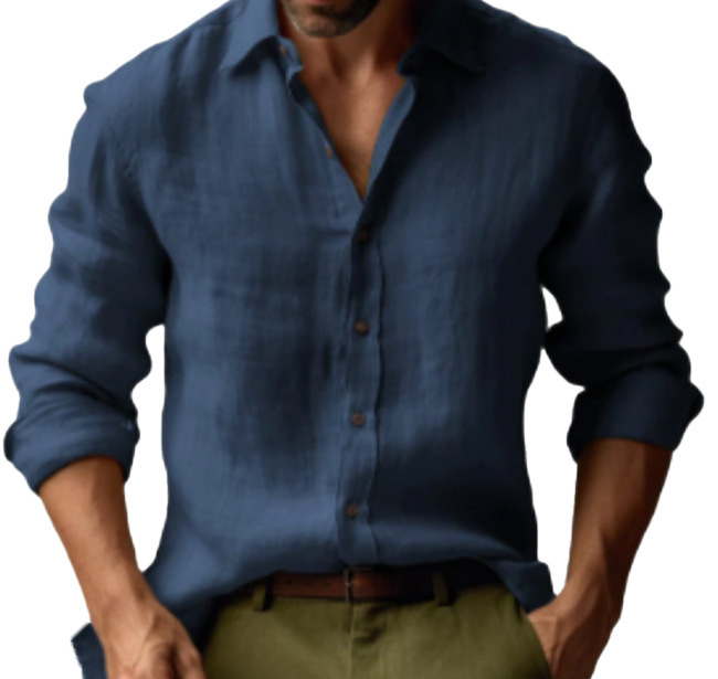 European And American Solid Color Men's Shirt Long Sleeve - Image 2