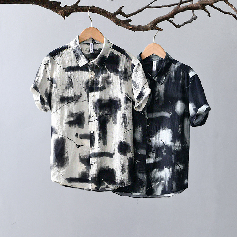 Men's Japanese Personality Printed Short-sleeved Shirt
