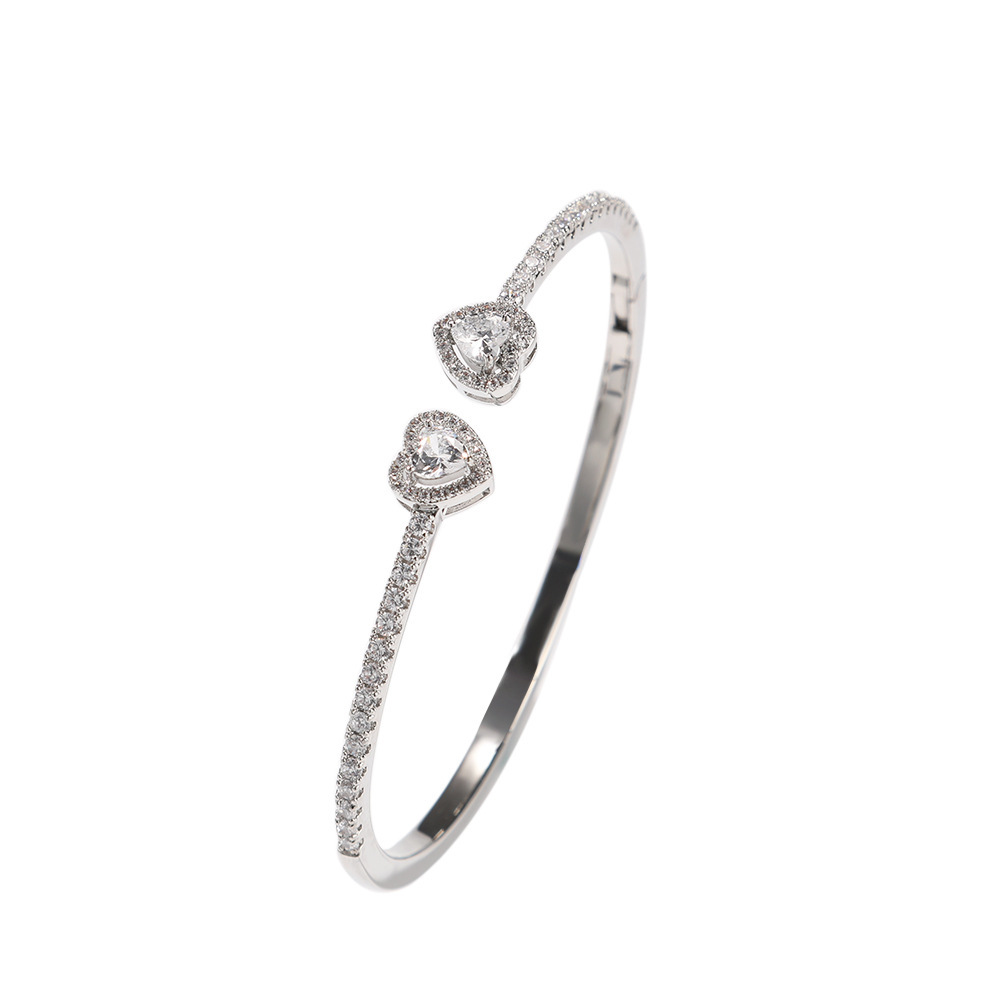 Fine Circle Pairs Of Heart Shape With Diamond Bracelets - Image 3