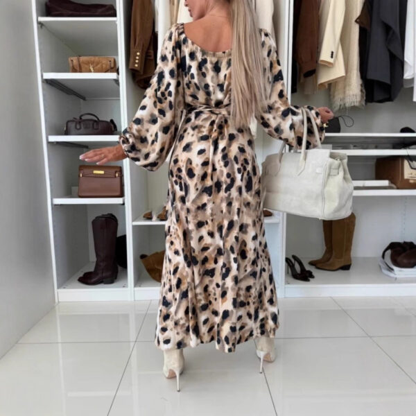 Women's Printed Waist-controlled Hem Slit Long-sleeved Dress - Image 3