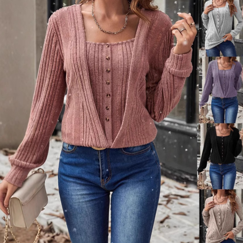 Button Fake 2-piece Sweater Regular Sleeve