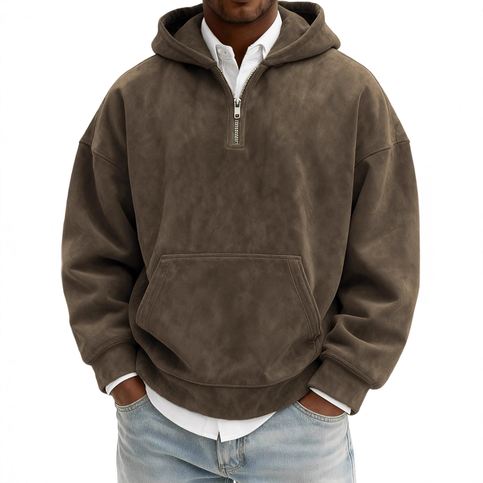Hoodie Half Zipper Solid Color Loose Sweater - Image 5